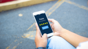 Customer submitting a five star rating on smartphone