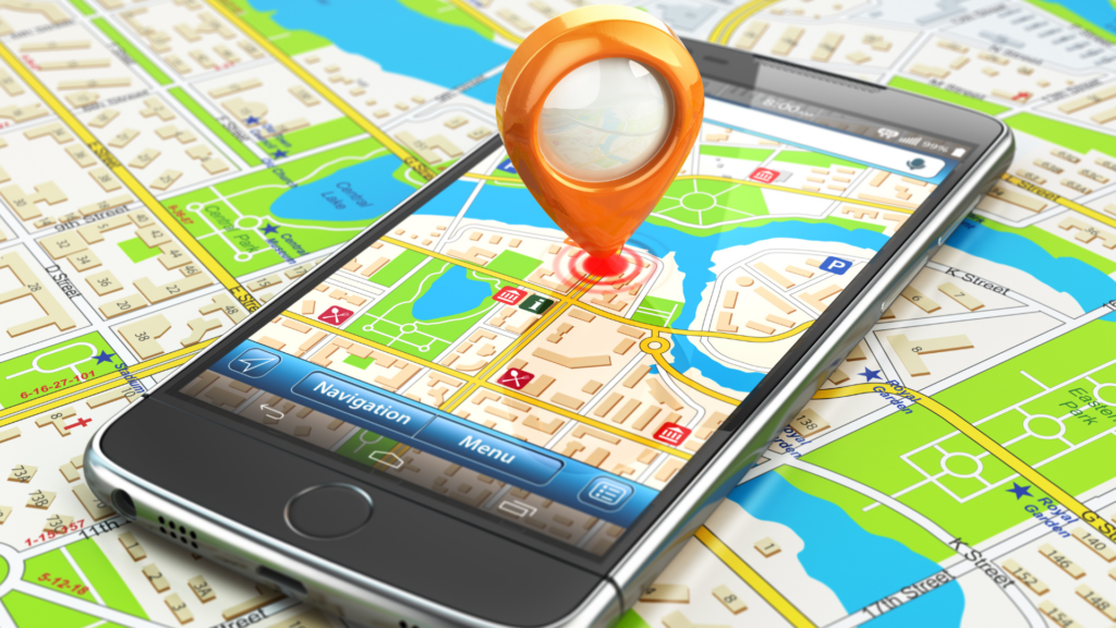 Mobile navigation app showing a pinned restaurant address on map