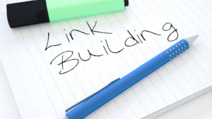 Handwritten notes outlining a local link building strategy plan